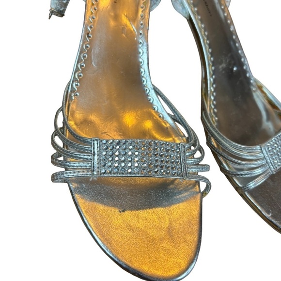 Lava Silver Sandals with Rhinestones Size 11 Silver Strappy Heels w/ Ankle Strap - Picture 5 of 12